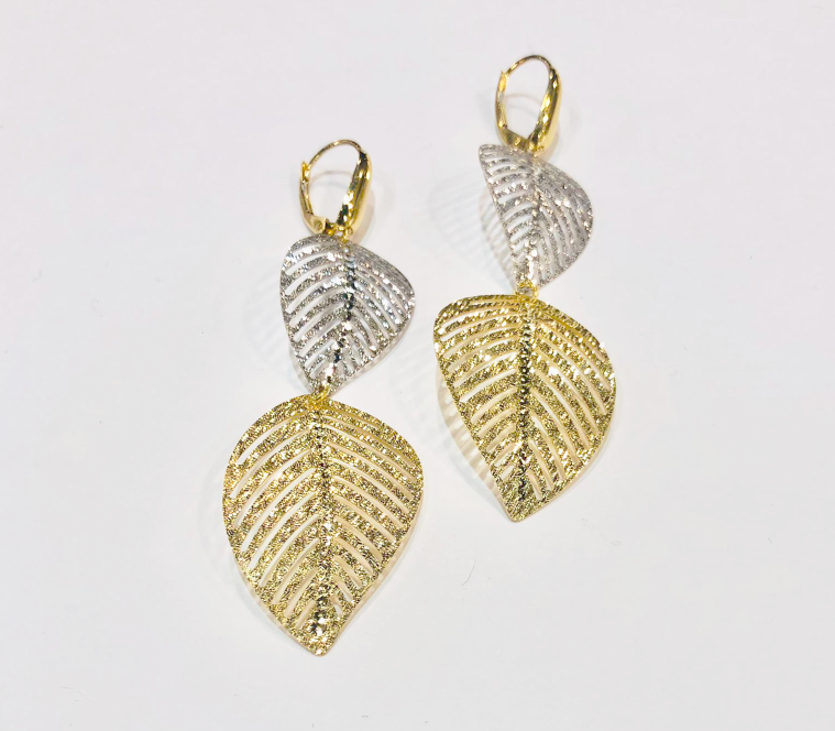 Orecchini "Foglie" Donna Oro Bianco e Giallo - Toptime Store
