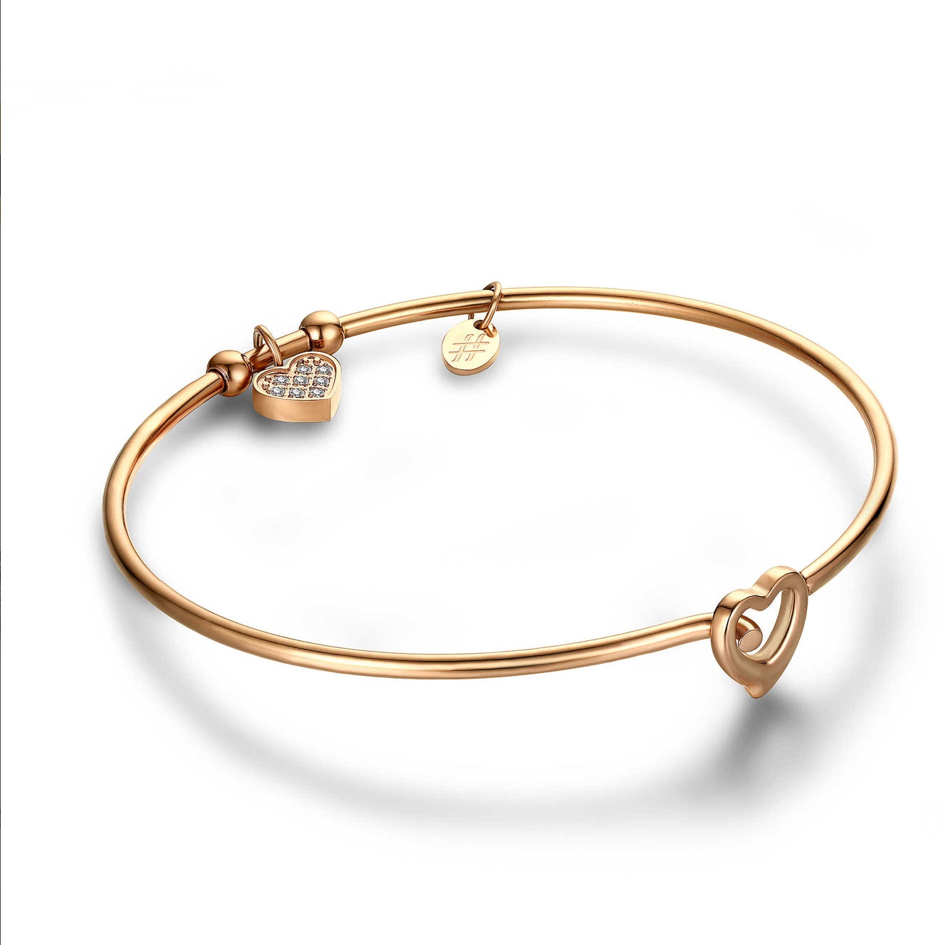 Bracciale da Donna Brand in Acciaio Rosato Collezione Jolie Rigido con Cuore