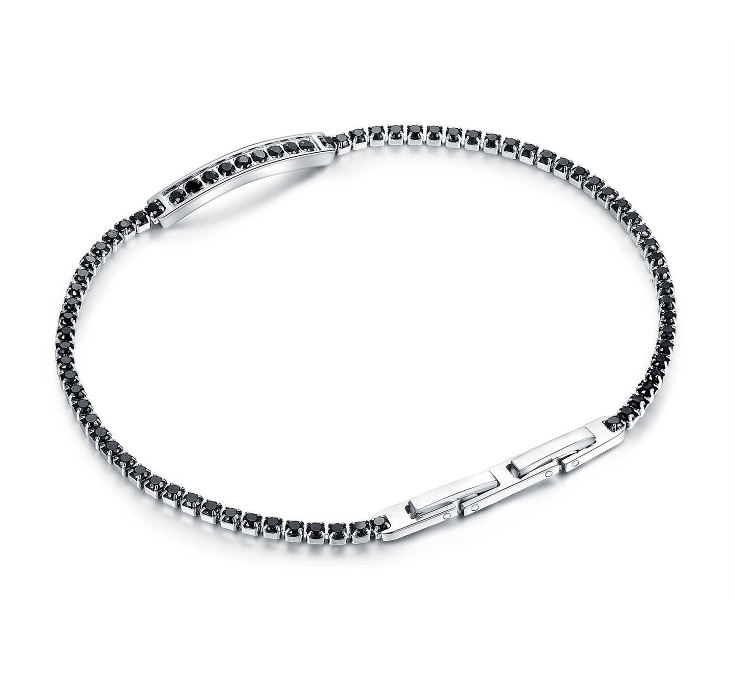 Bracciale da Donna e Uomo Brand in Acciaio con Cristalli Neri