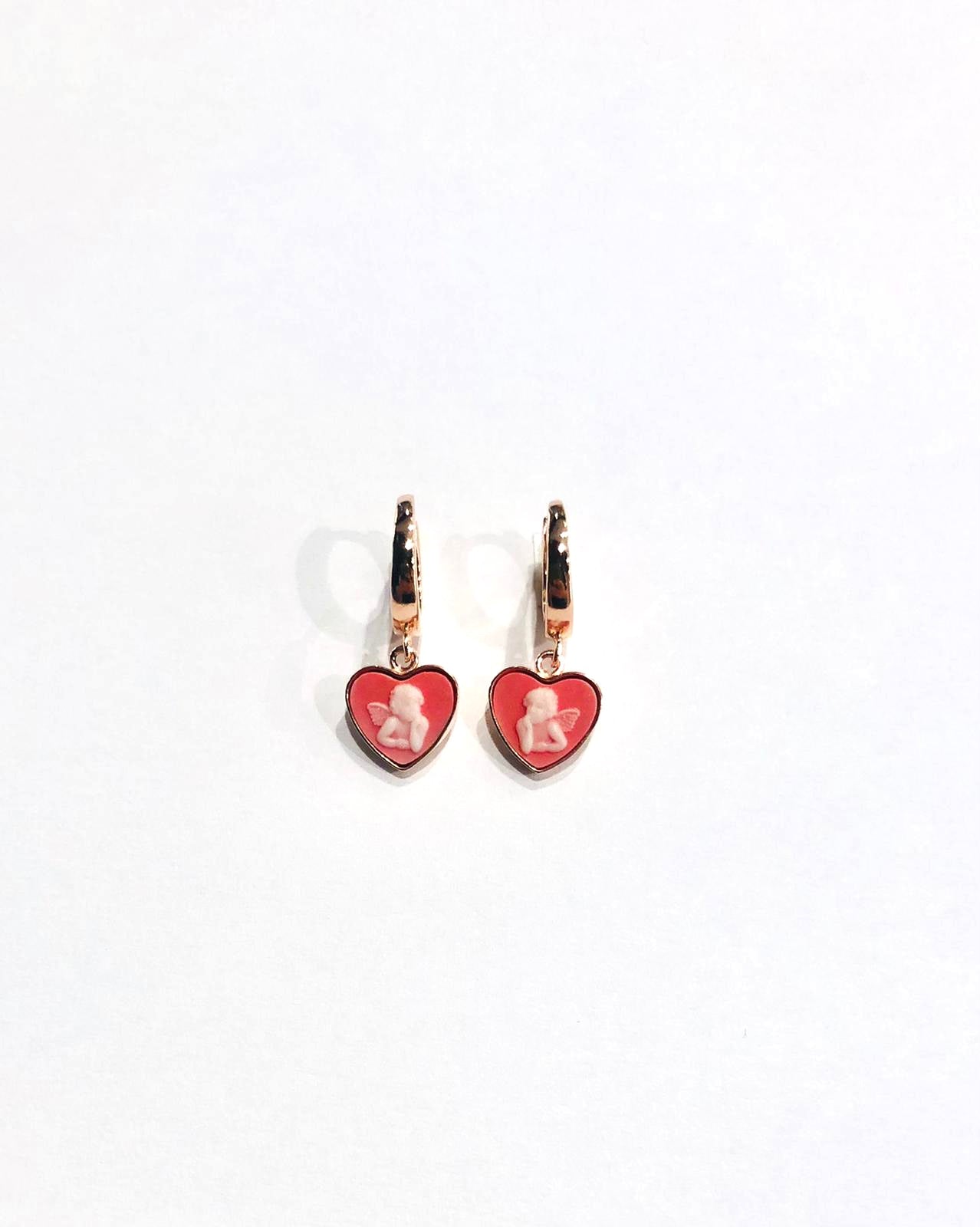 Orecchini Argento 925 Rosato con Cuore e Angioletto - Top Time Store