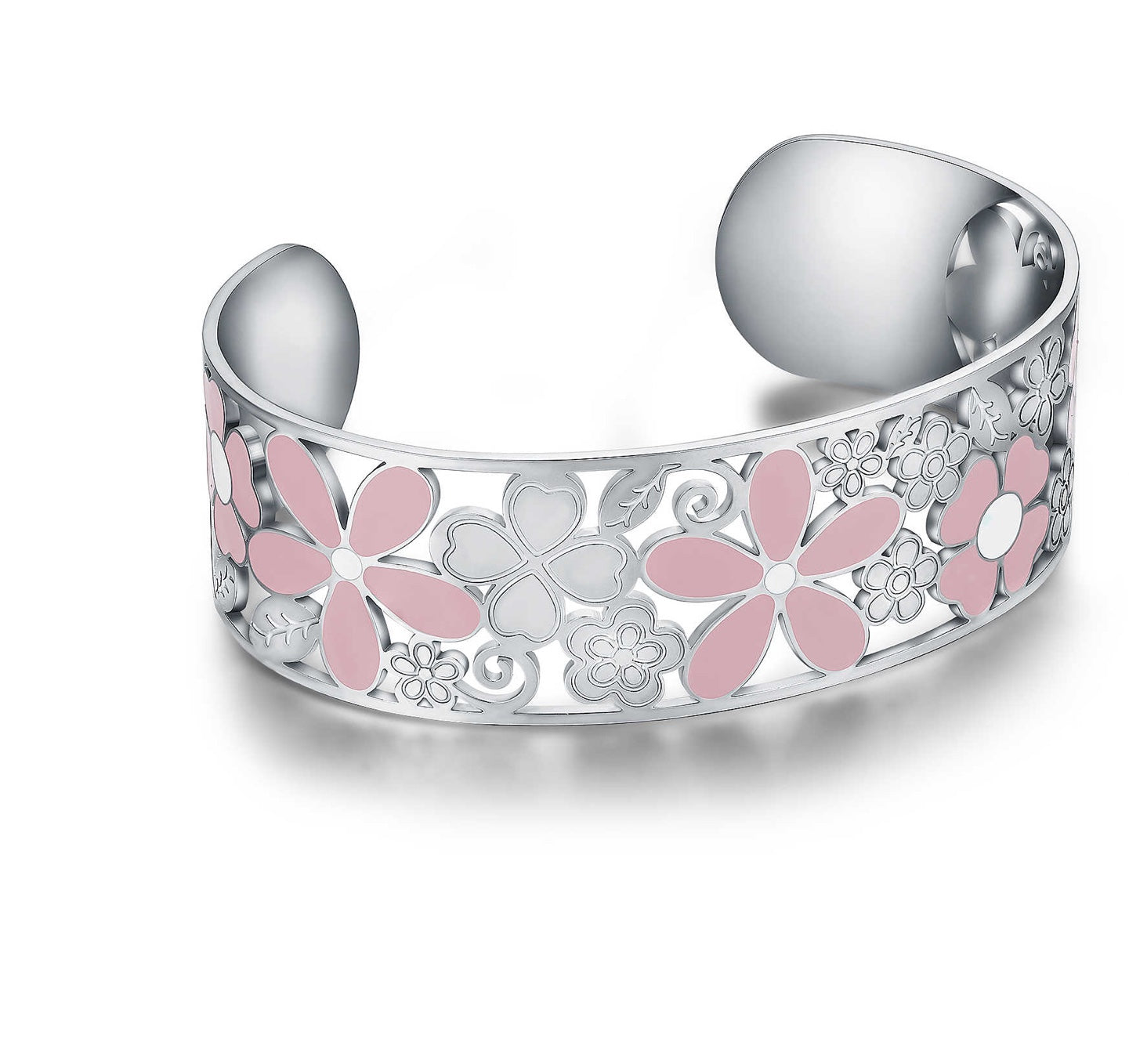 Bracciale da Donna Brand in Acciaio Collezione Flower Power Rigido Fiori Rosa