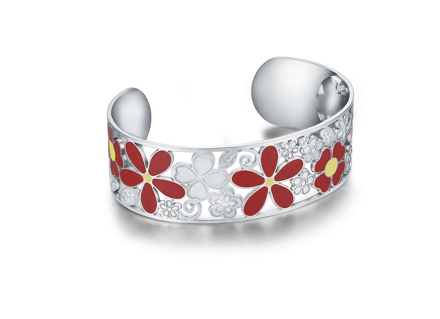 Bracciale da Donna Brand in Acciaio Collezione Flower Power Rigido Fiori Rossi