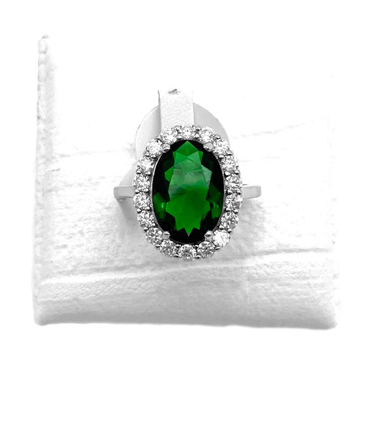Anelli Ovale Argento 925 Con Zirconi Verde - Toptime Store