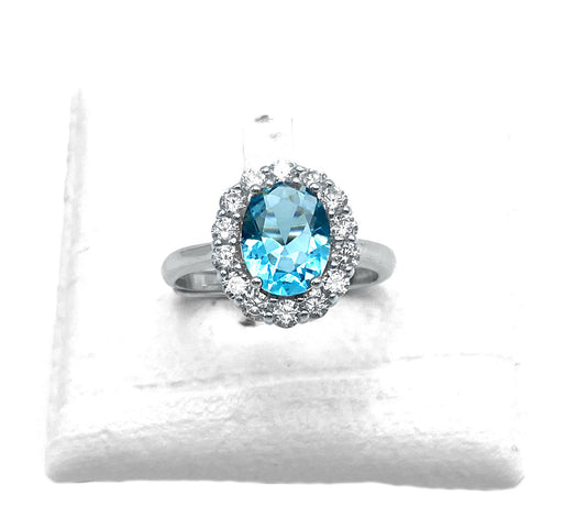 Anelli Tondi Argento 925 Con Zirconi Azzurro - Toptime Store