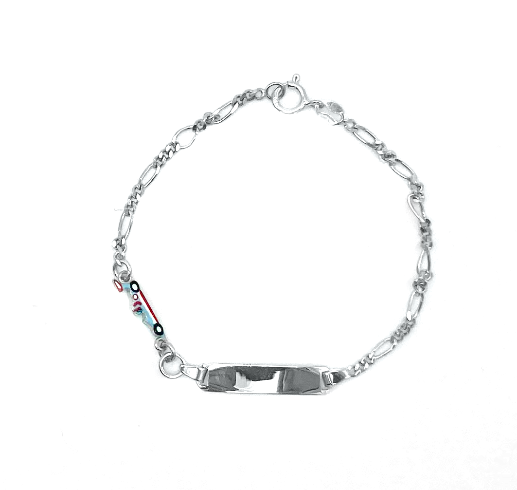 Bracciali Bimbo Argento 925 con Targhetta Macchina Formula Uno Azzurra- Rosso - Toptime Store