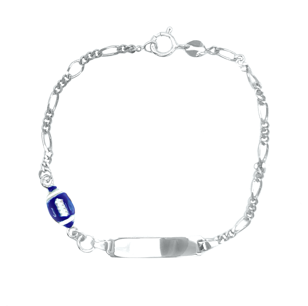 Bracciali Bimbo Argento 925 con Targhetta Palla da Rugby Blu - Toptime Store