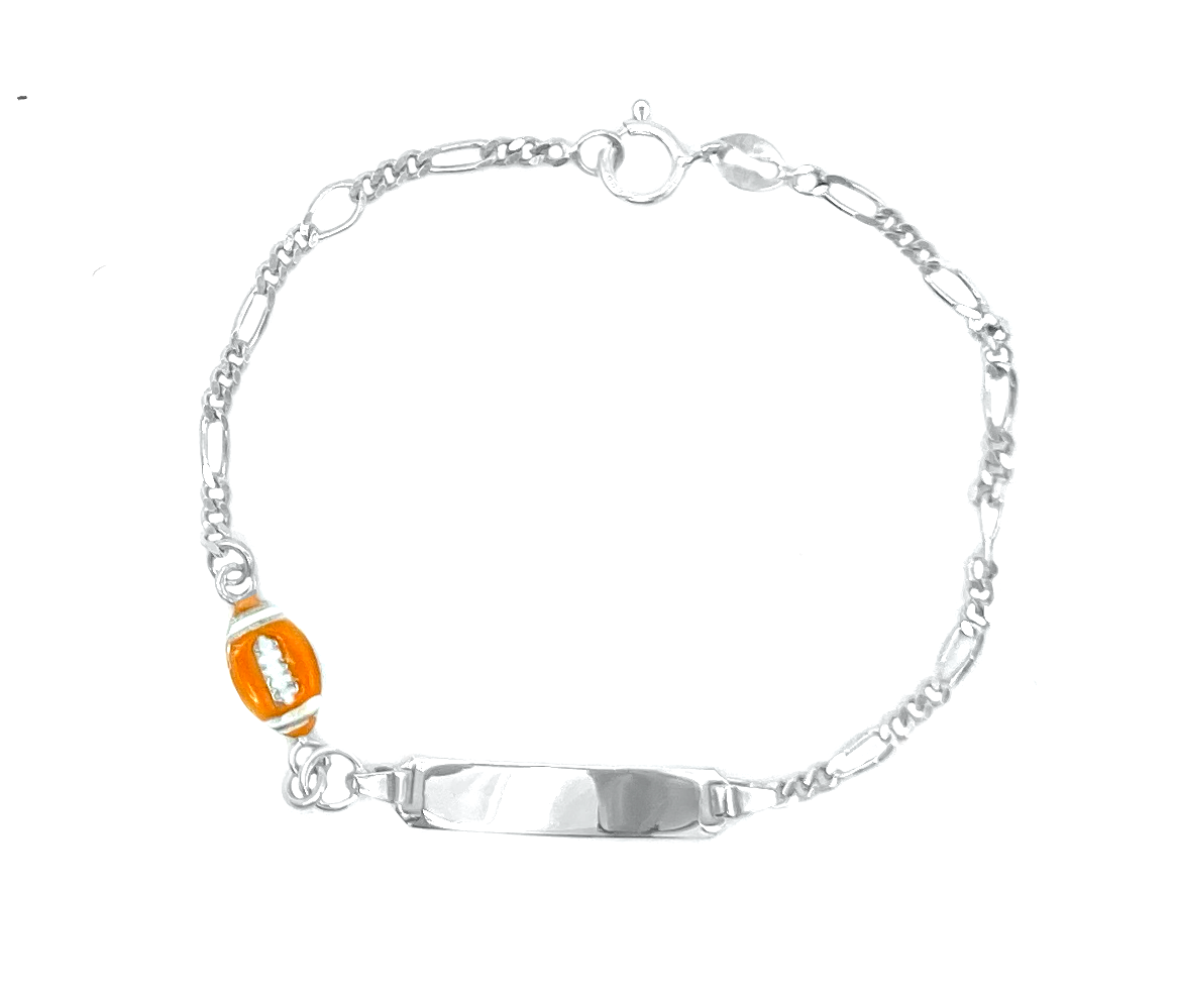 Bracciali Bimbo Argento 925 con Targhetta Palla da Rugby Arancione - Toptime Store