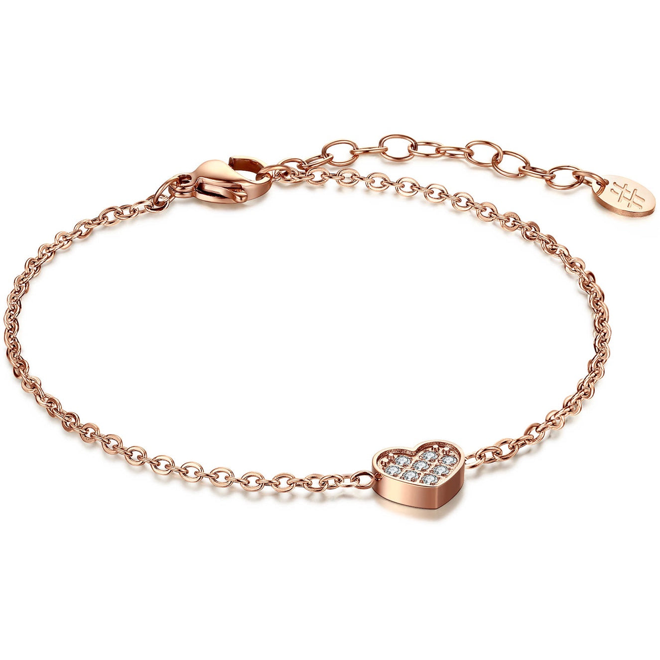 Bracciale da Donna Brand in Acciaio Rosato Collezione Jolie con Cuore e Cristalli