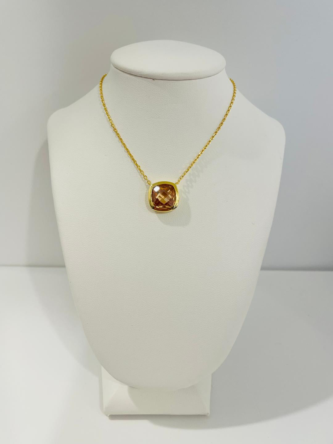 Collana da Donna Top Time in Argento 925 Dorato con Pietra Squadrata