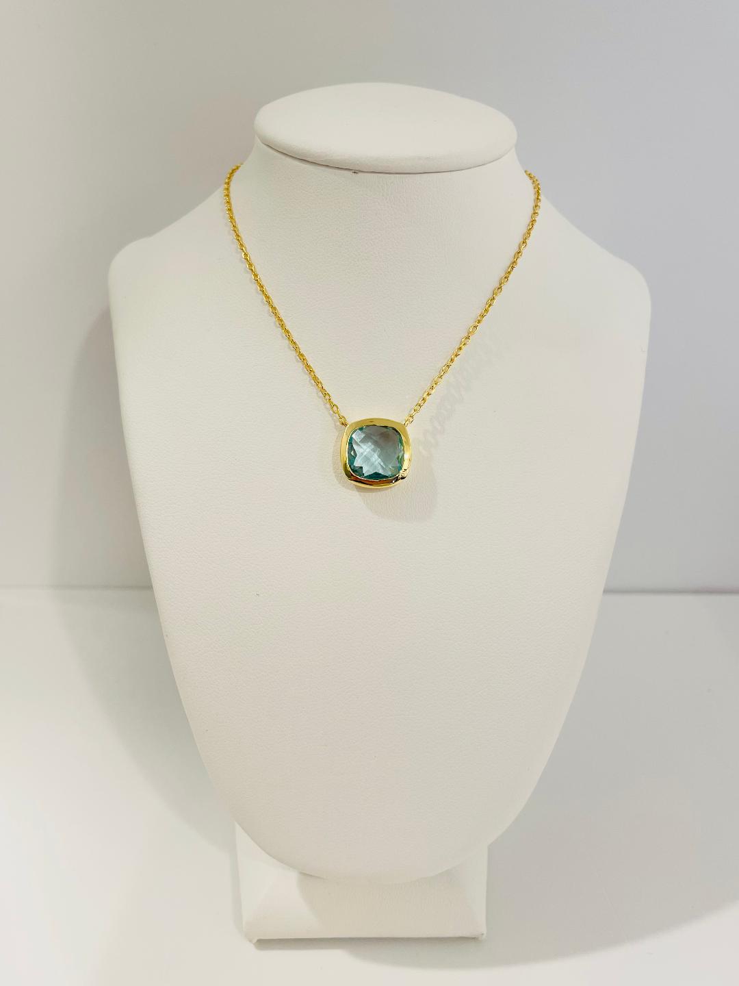 Collana da Donna Top Time in Argento 925 Dorato con Pietra Squadrata