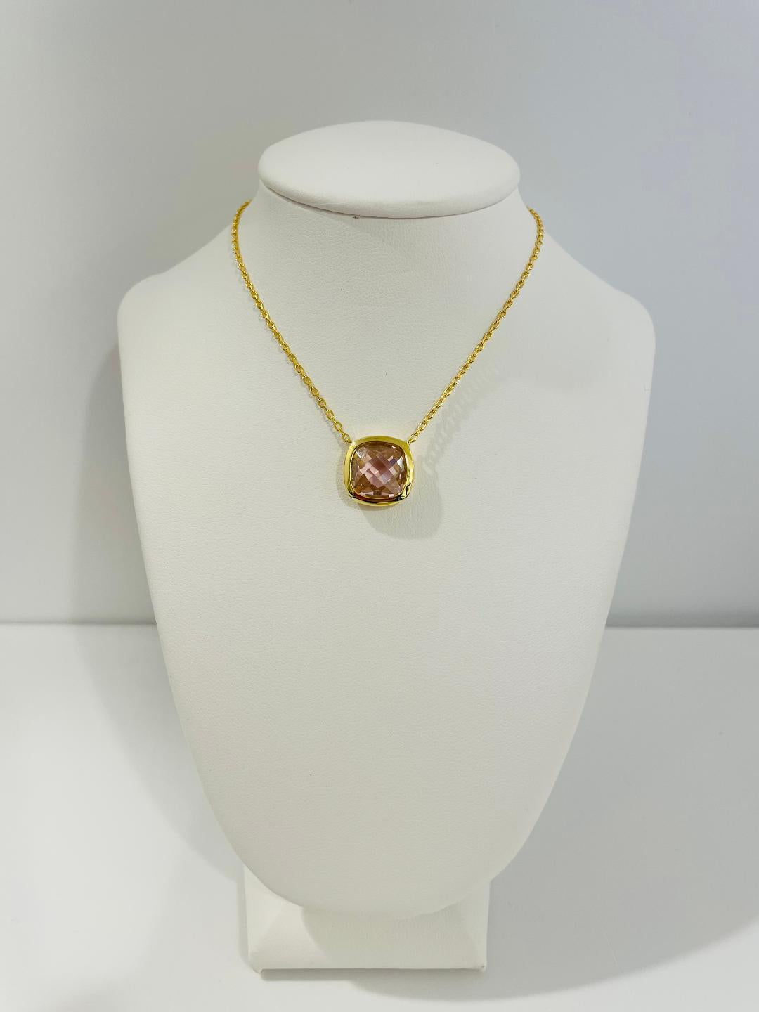 Collana da Donna Top Time in Argento 925 Dorato con Pietra Squadrata