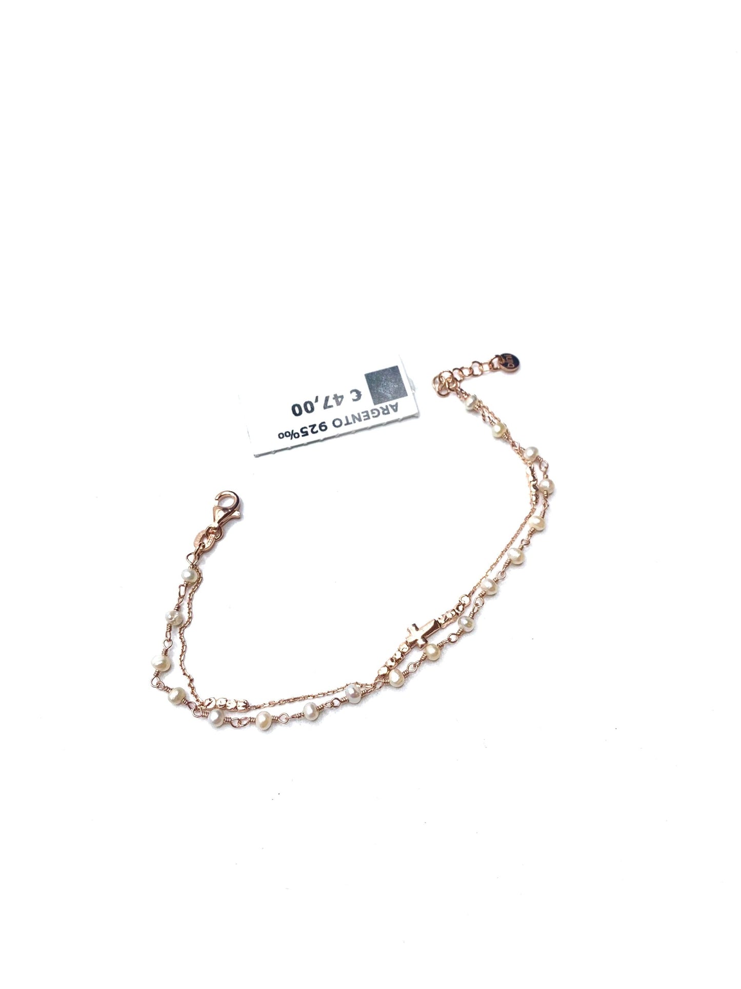 Bracciale Argento 925 Rosato Perline e Croce - Toptime Store