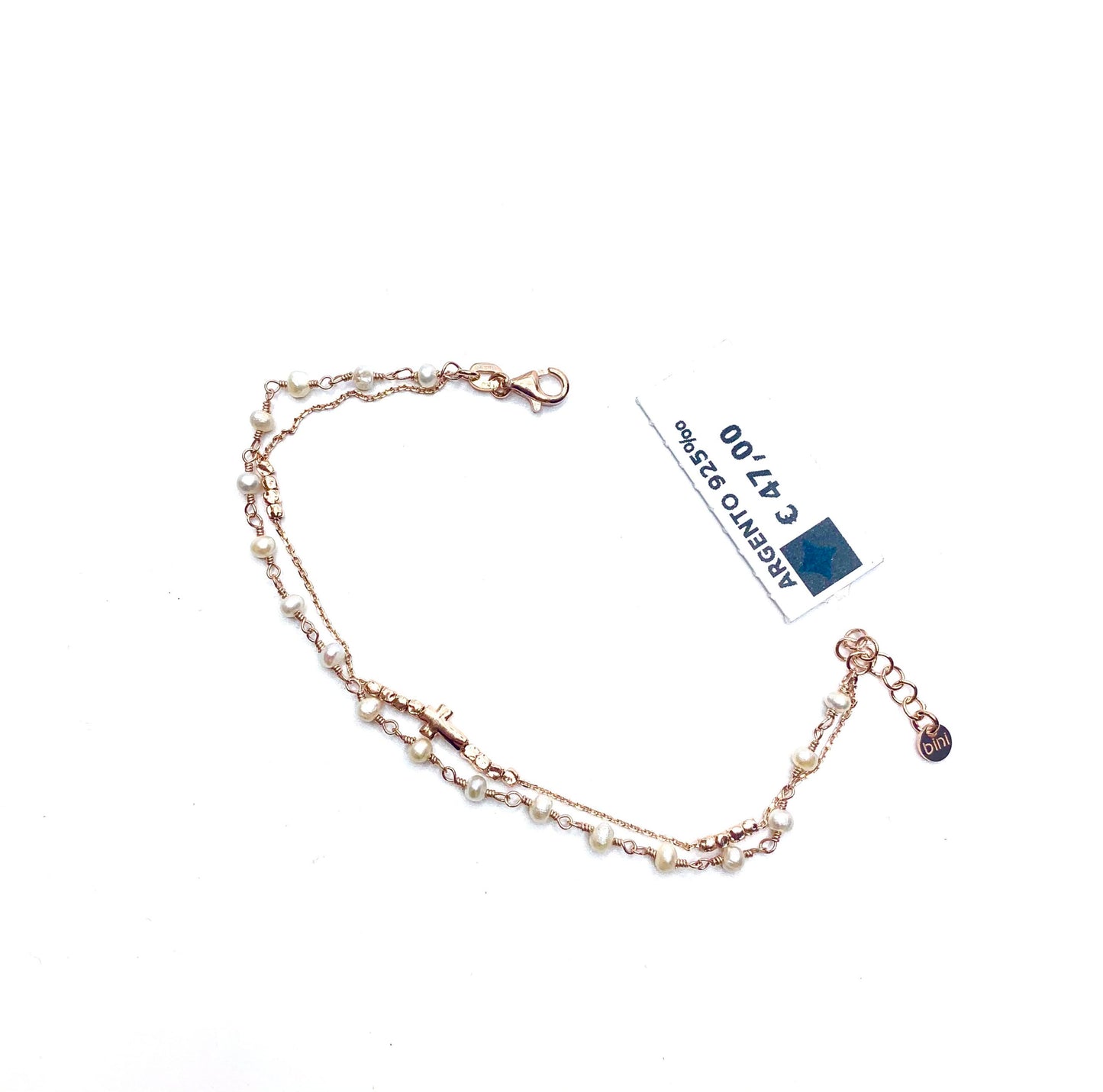Bracciale Argento 925 Rosato Perline e Croce - Toptime Store
