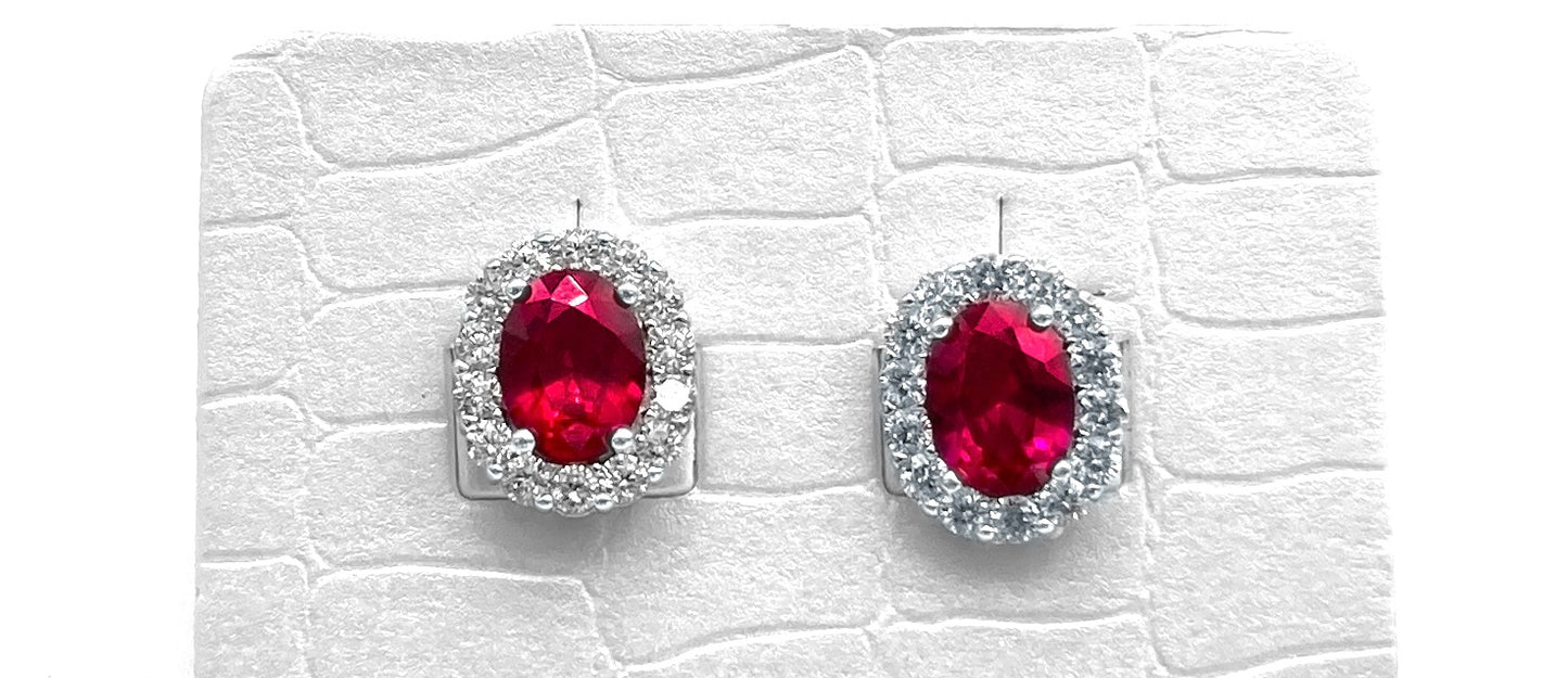 Orecchini Argento 925 Ovale Con Zirconi Rosso - Toptime Store