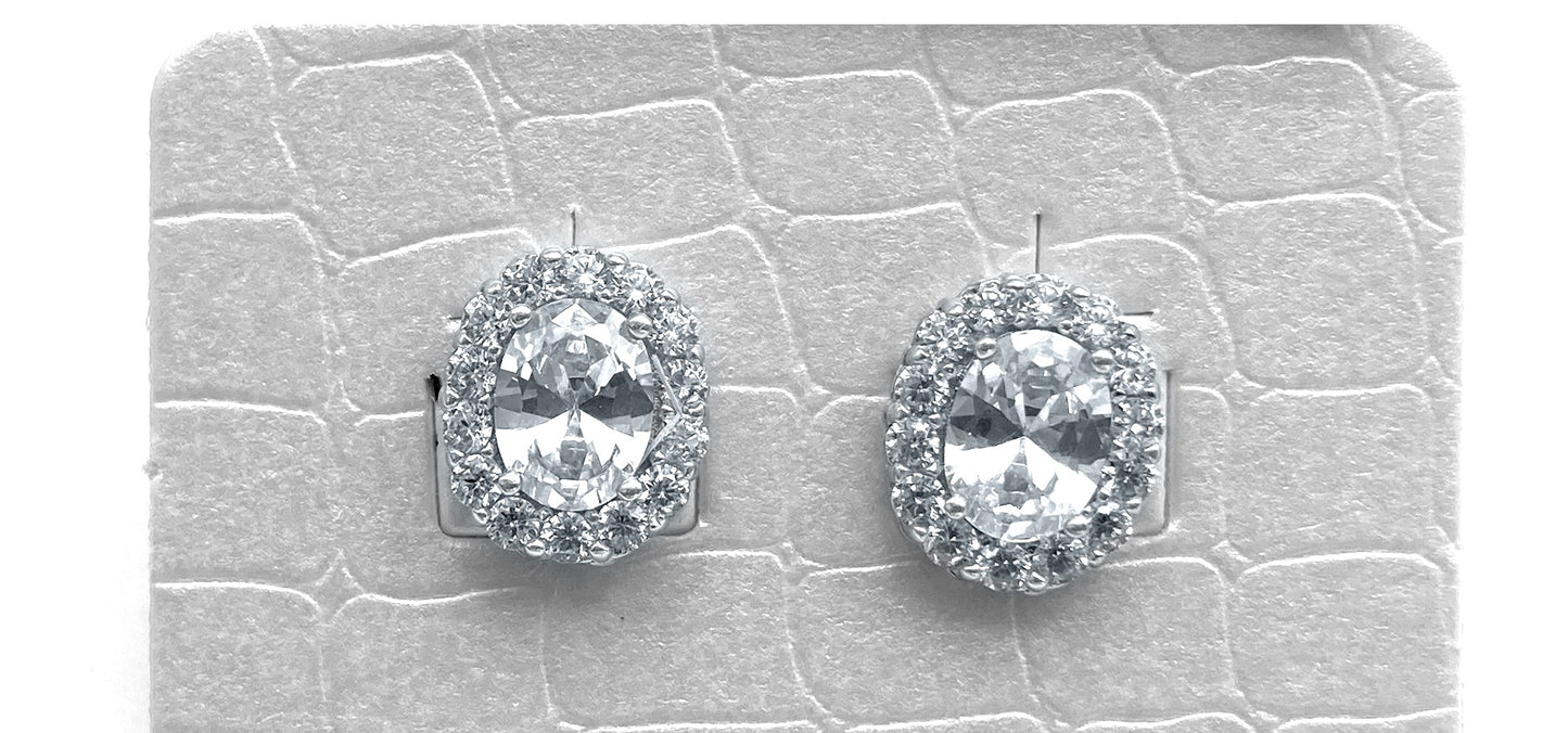 Orecchini Argento 925 Ovale Con Zirconi Bianco - Toptime Store