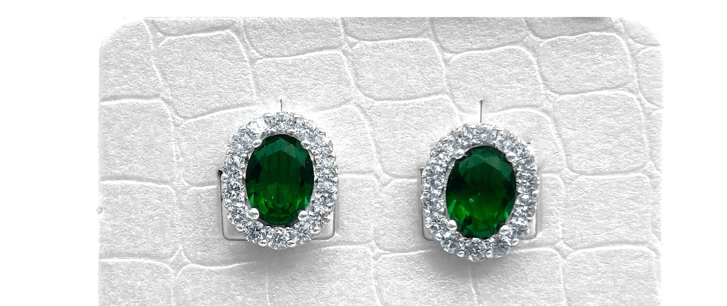 Orecchini Argento 925 Ovale Con Zirconi Verde - Toptime Store