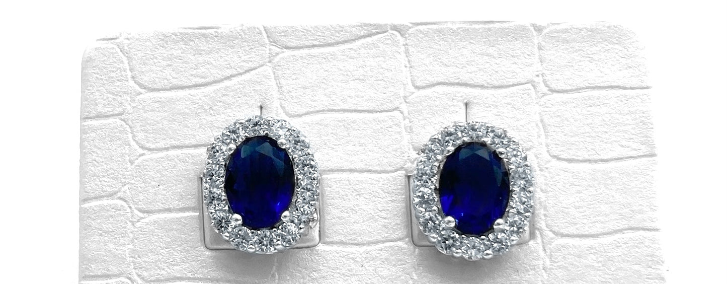 Orecchini Argento 925 Ovale Con Zirconi Blu - Toptime Store