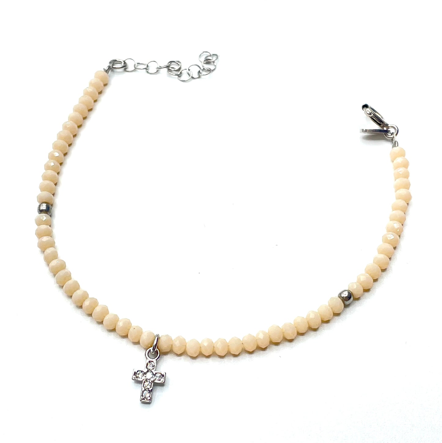 Bracciale da Donna Top Time in Argento 925 con Pietre Panna e Croce
