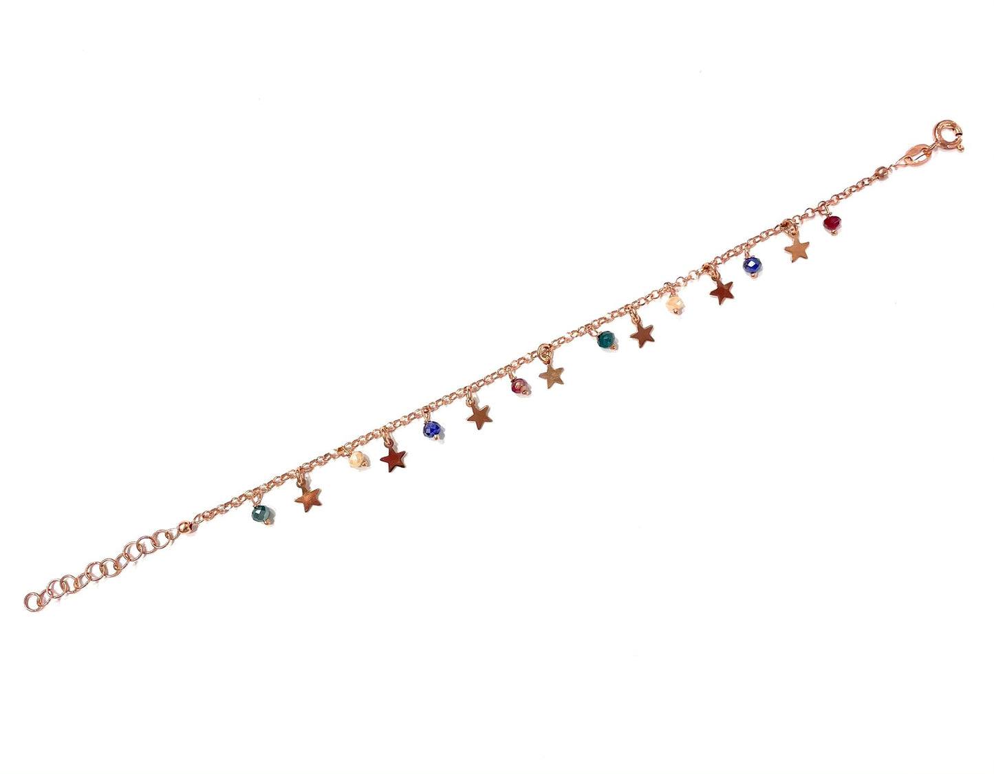 Bracciale Argento 925 Rosè Con Stelle e Pietre Colorate Pendenti - Toptime Store