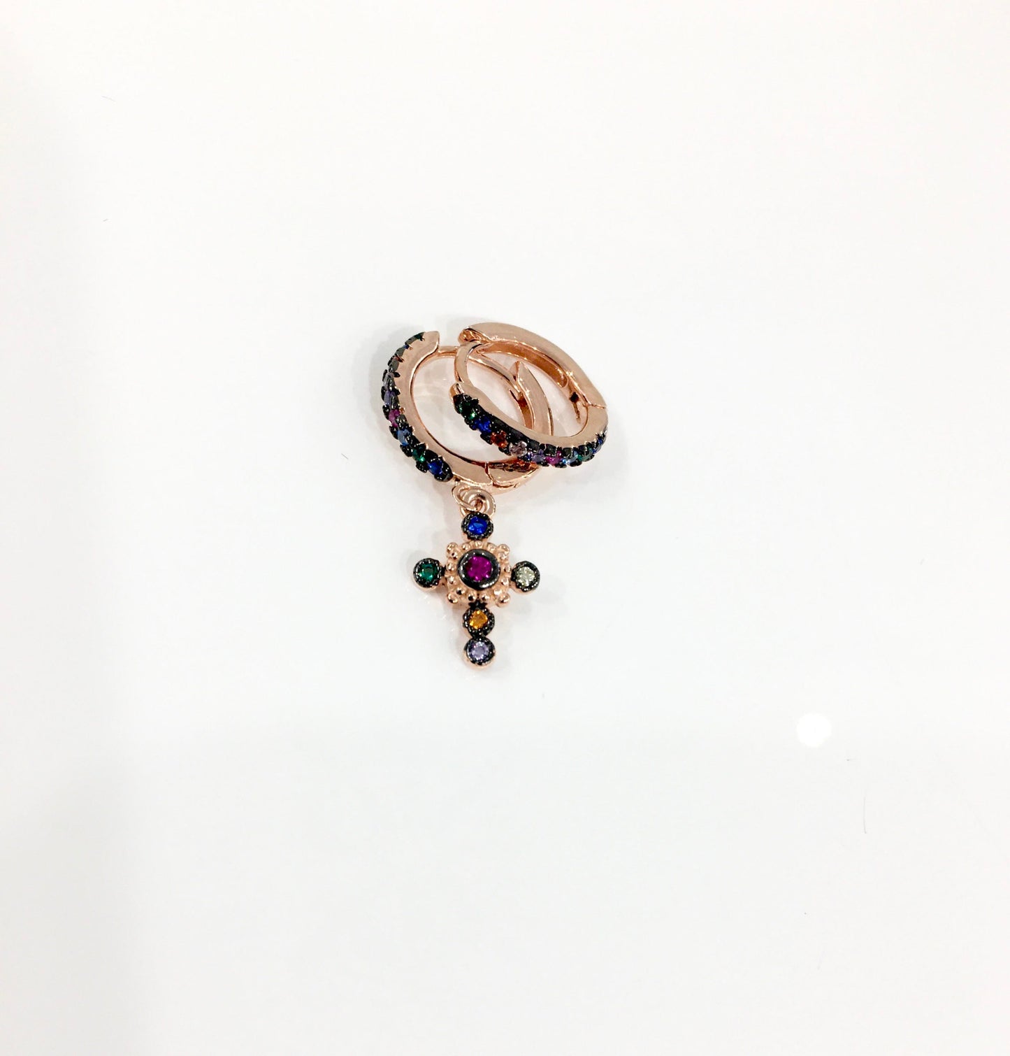 Orecchini Cerchio Argento Rosè Ciondolo Croce - Toptime Store