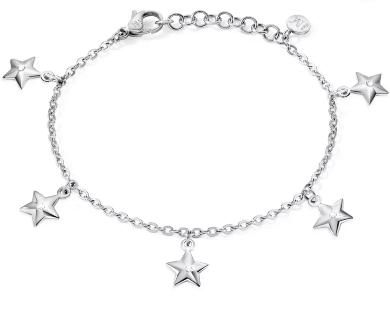 Bracciale Donna Morellato realizzato in Acciaio, con maglia a catena e Scintillanti Stelle impreziosite da un piccolo Zircone Bianco.